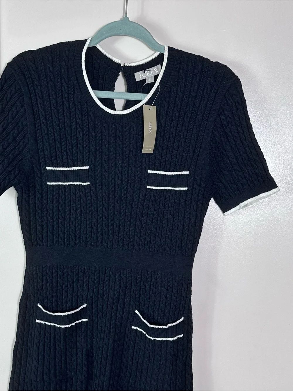 J. Crew Navy Cable-Knit Midi Dress with White Trim - Picture 5 of 11